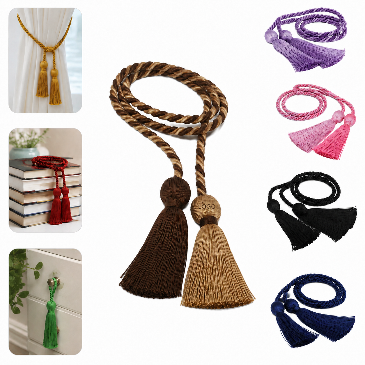 Multi-Color Braided Tassel Curtain Tiebacks