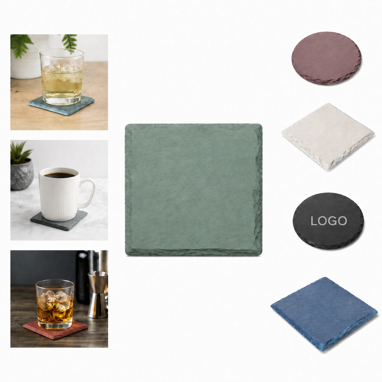 Natural Slate Square Drink Coaster with EVA Pads