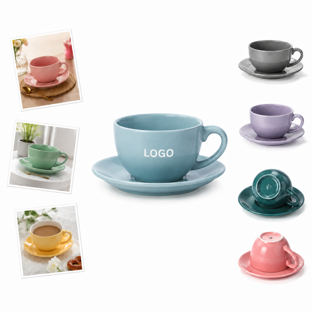 10 oz Ceramic Coffee Cup and Saucer Set